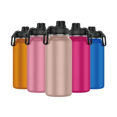 Imagen de Mi Ko Ka Botella de Agua Acero Inoxidable Térmica Reutilizable Deportiva Sin BPA Mantiene Frio y Calor Termo Hermética A Prueba Fugas (1 Litro V2, Salmón)