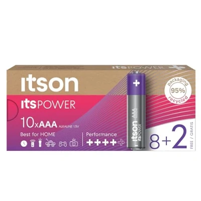 Imagen de ITSON, AAA Pilas Alcalinas, Paquete de 8+2, para Relojes, Linternas, Mandos a Distancia, LR03IPO/10CB