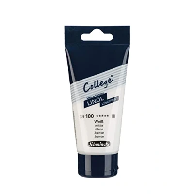 Imagen de Schmincke College® Linol, tintas de linóleo para artistas. Blanco en tubo 75 ml, 39100013, tinta a base agua con bajo olor, resistente la luz, impresión uniforme