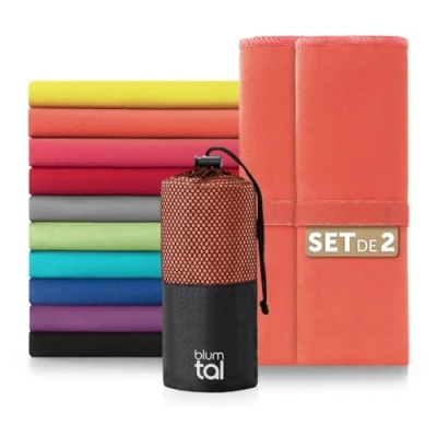 Imagen de Blumtal Toalla Microfibra 80x40 cm en Set de 2 Toallas Gimnasio Secado rápido Gym para pequeña Coral