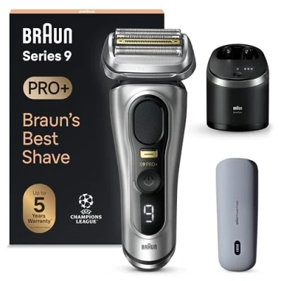 Imagen de Braun Series 9 Pro+ Afeitadora Eléctrica Hombre, Máquina De Afeitar Barba Y Centro Limpieza SmartCare, PowerCase, En Seco Mojado, 9577cc, Plata