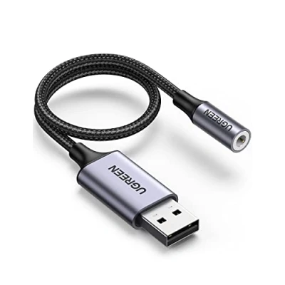 Imagen de UGREEN Adaptador de Audio USB a Jack Tarjeta Sonido Externa 3,5 mm Soporta 24bit 96KHz para Auriculares y Micrófono Compatible con PC Macbook Switch PS4/5 25CM