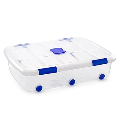 Imagen de AC Caja de ordenación plástico Transparente Nº 14. Contenedor para almacenar Juguetes, Libros, Ropa, Mantas. Capacidad 56 litros. Dimensiones Aprox.: 18 x 80 60 cm
