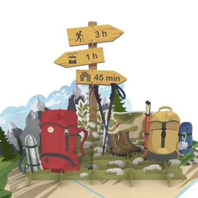 Imagen de MOKIO® Tarjeta Pop Up Senderismo/Escalada regalo 3D para viaje a la montaña, Cheque emergente vacaciones de montañismo o senderismo