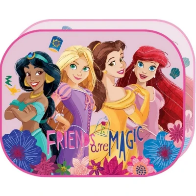 Imagen de Par de parasoles Laterales para Coche, Princesas Disney niñas, 44 x 35 cm, con gráficos Jasmine Rapunzel Belle Ariel sobre Fondo Rosa
