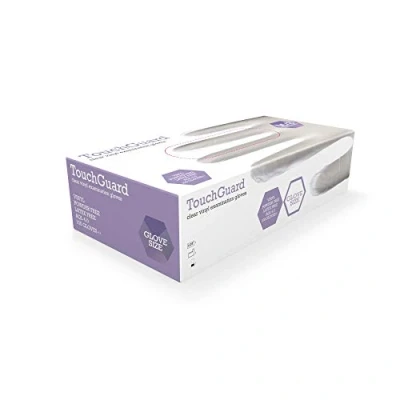 Imagen de TouchGuard Guantes desechables transparentes de elastómero termoplástico (TPE), caja con 100 unidades, pequeños