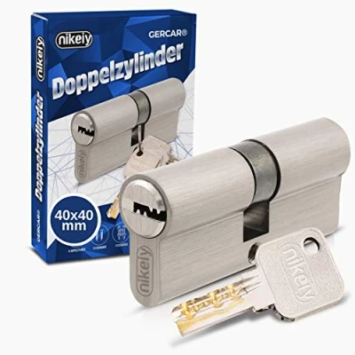 Imagen de GERCAR Cilindro de perfil 40/40 Pro macizo para cerradura puerta, latón niquelado, incluye 5 llaves, longitud: 80 mm, A: 40 B: 1 x