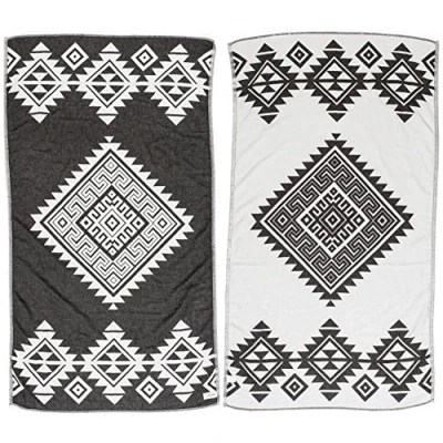 Imagen de Bersuse 100% Algodon Yucatan Toalla Turca Fouta de Playa y Baño Doble Capa Diseño Azteca 100 x 180 cm, Negro