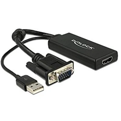 Imagen de Delock 0.25m Vga+usb2.0 a/hdmi Hdmi Vga (d sub) + Usb Negro Adaptador De Cable Vídeo
