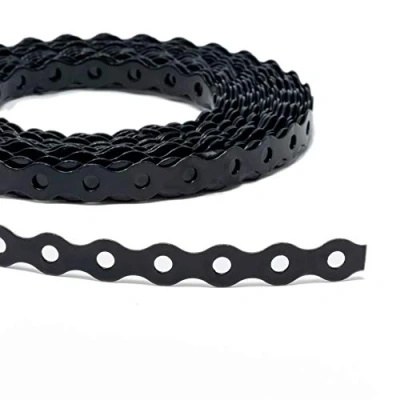Imagen de ArmaKit Correa de fijación metal galvanizado con agujeros perforados, banda redonda para constructores, rollo 10 metros (12 mm, negro)