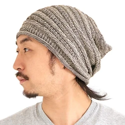 Imagen de CHARM Gorra Ligera Verano Tejido Algodón Sombrero Hipster Gorro de Hombre Slouchy Beanie Beige