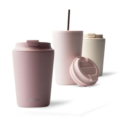 Imagen de MAMEIDO Termo Cafe 350ml Vaso Termico Antigoteo, Taza Termica acero inox sin BPA, para llevar (Powder Blush, 0,35l)