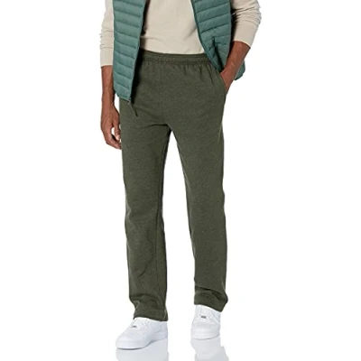 Imagen de Amazon Essentials Pantalones Deportivos de Forro Polar con Parte Inferior Abierta (Disponibles en Tallas Grandes y Largos Especiales) Hombre, Verde Oliva Mezcla, M