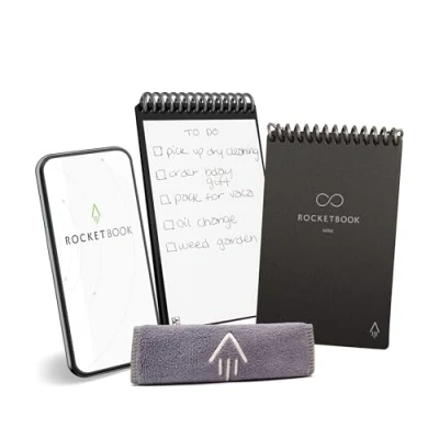Imagen de BIC Rocketbook Mini Cuaderno Inteligente Reutilizable y de Bolsillo 8,9 x 14 cm, Negro 48 Páginas Puntos, Conexión a App, Borrable, Pensado para Hacer Listas Tomar Notas en Cualquier Parte