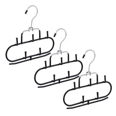 Imagen de Relaxdays Juego de 3 Soportes Set Perchas para Cinturones, 5 Ganchos, Barra, Antideslizante, Colgador Accesorios, Corbatas, Metal, Negro, 20 x 2 cm