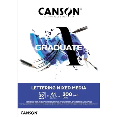 Imagen de Bloc dibujo multitecnicas canson graduate lettering mixed media 210x297 mm cm 20 hojas 200 gr