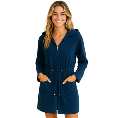 Imagen de Morgenstern Albornoz Mujer Corto con Capucha y Cremallera Bata Ligera Azul Talla S