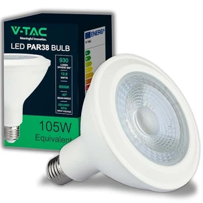 Imagen de V TAC Bombilla LED PAR38 con casquillo E27 12,8 W (Equivalentes a 105 W) 930 lúmenes Bombillas máxima eficiencia y ahorro energético Luz blanca fría 6500 K