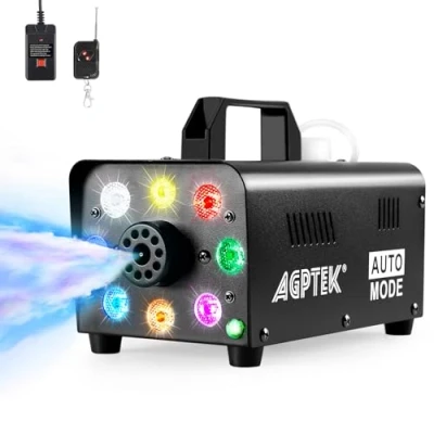 Imagen de AGPtEK 500W Máquina de Humo con 8 LED y 13 Colores iluminación LED, Remoto Inalámbrico, Portátil mando a distancia, para Fiestas Navidad,Escenarios,Discoteca,DJ,Clubs