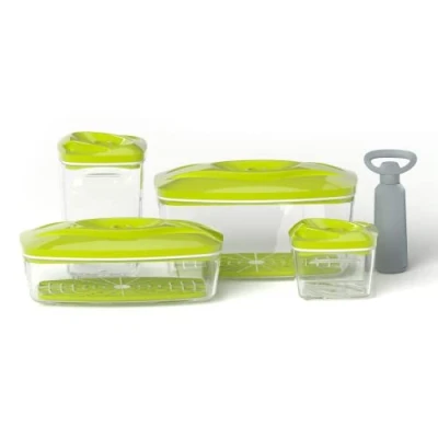 Imagen de Dafi Recipientes para Alimentos al vacío SeeYoo Envasar Bomba de incluida Tapers Comida Hermetico Taper Plastico Recipiente Vacio Set 4 uds. Lima