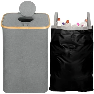 Imagen de BELLE VOUS Cubo de Basura para Reciclaje 80 L Contenedor Vertical con Tapa y Bolsa Transporte Desmontable la Cocina Cubos Contenedores Botellas Envases