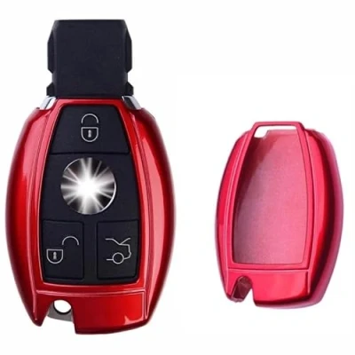 Imagen de Nordecco Funda de plástico duro ABS para llave Mercedes Benz modelo A B G CLA GLA VITO W176 W246 AMG R45 2 botones, C E S W203 W204 W205 W210 W211 W212 3 botones (rojo)