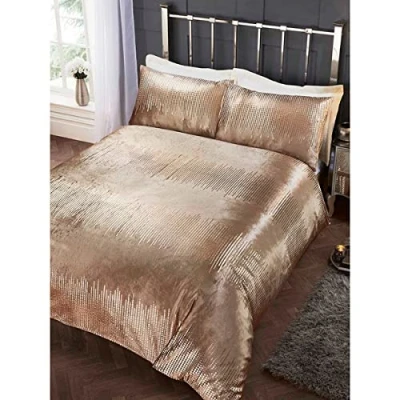 Imagen de Rapport Juego de Funda edredón y Fundas Almohada (Terciopelo, Lentejuelas), Color Dorado
