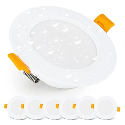 Imagen de EMOS Downlight LED techo Empotrable 5 Watt / 500 Lumen Focos impermeable IP54 para uso exterior e interior, blanca neutro 4000k Juego de 6 Ojos Buey ultraplano, redondo, negro