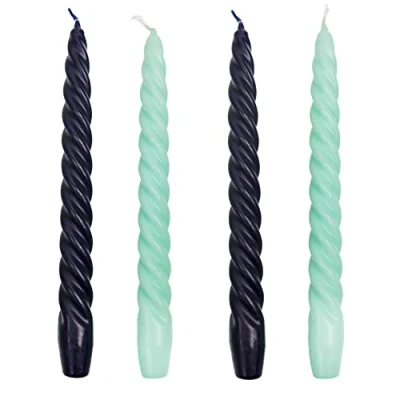 Imagen de Talking Tables Velas italianas en espiral trenzadas, sin perfume, color azul marino y verde menta, 4 unidades