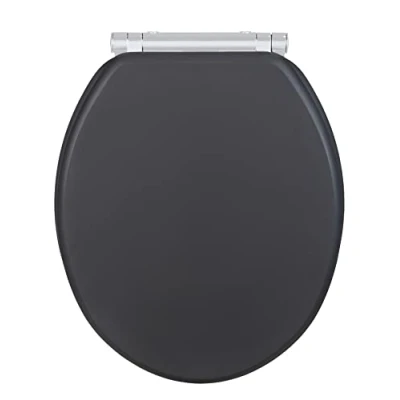 Imagen de WENKO asiento de WC Morra, inodoro con bisagra continua y cierre suave fibras madera multilacada certificación FSC, tapa Fix Clip, 35 x 42 cm, antracita mate