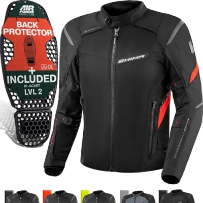Imagen de SHIMA RUSH Chaqueta Moto Hombre AIRFORCE Protector Espalda Cazadora Motociclista Chaquetas Protecciones Impermeable Armadura Cazadoras Motoero Invierno (Masculinos, Regular, Rojo, 4XL)