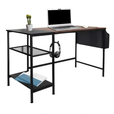 Imagen de hjh OFFICE 830059 Mesa Ordenador WORKSPACE H I 120 x 60 cm, Escritorios de Estilo Moderno con 2 Niveles Estante, Negro/Marrón