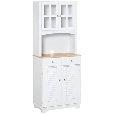 Imagen de HOMCOM Alacena de Cocina Armario Aparador Comedor con 2 Cajones Estantes Ajustables y Estante Abierto Antivuelco 68x39,5x170 cm Blanco
