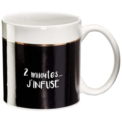 Imagen de LA CARTERIE Draeger Taza Original de té para regalar a sus seres queridos café porcelana fina 350 ml 8 cm diámetro x 8,5 altura 2 minutos... Preparo