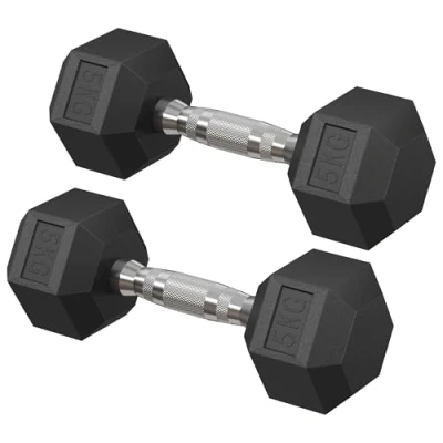 Imagen de SONGMICS Juego de 2 Mancuernas Hexagonales, Peso Total 10 kg, para Entrenamiento, Fortalecimiento, Levantamiento Pesas en Casa, Gimnasio, Negro Tinta SYL050B01