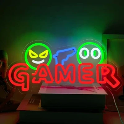 Imagen de YUEYYNS Letrero de Neon Gamer Luz Neón Juego Salas juegos, fiestas, bares, estudios, carteles iluminación decorativa Fuente alimentación USB con interruptor