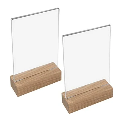 Imagen de HMF 46940 Soporte de Sobremesa Acrílico con Base Madera 2 Piezas DIN A6 Vertical Transparente