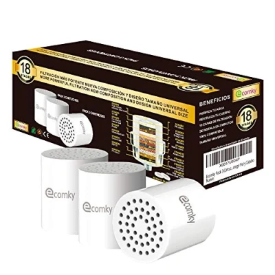 Imagen de Ecomky Pack 3 Cartuchos Recambio Filtro Ducha Universal 18 Etapas Reemplazable Compatible Filtros 10,12,15,17,18,20 Purificador Agua F 183 Vitamina C Protege Piel y Cabello Alivia Picores
