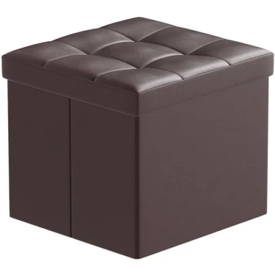 Imagen de BRIAN &amp; DANY Baúl Puff Taburete Plegable de Almacenamiento Banco Otomano Asiento, Piel sintética, 38 x cm, Marrón