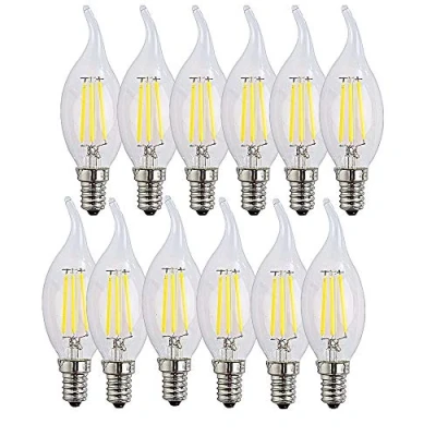 Imagen de Ruihua Paquete de 12 bombillas LED E14 con forma llama, 4 W, rosca Edison C35 (equivalente a bombilla incandescente 40 W), blanco frío 6500 K, 400 lm, no regulable [clase energética A++]