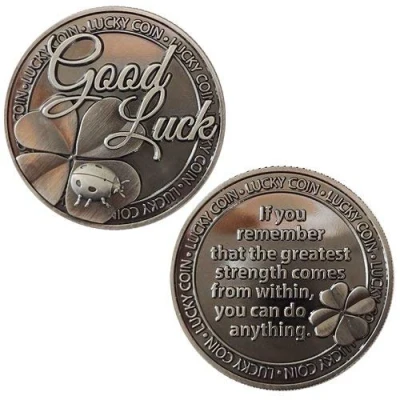 Imagen de QUEAMBLER Lucky Coin Good Luck Juego de Recuerdos con Mensaje Grabado en inglés