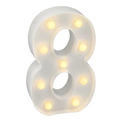 Imagen de Jandei números luminosos LED, número 8 con luz blanca cálida, luces led decoración y ambiente, nocturna bodas, cumpleaños, escaparates, letras (funcionan pilas)