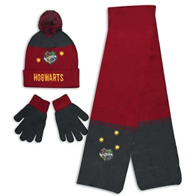 Imagen de Harry Potter Hogwarts Conjunto Bufanda + Gorro Guantes para Niño (Burdeos, 52 cm)