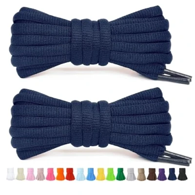 Imagen de Stepace 2 Pares de Cordones Redondos 60cm para Sneakers, Longitud 200cm 18 Colores, Zapatos Azul Marino 120cm