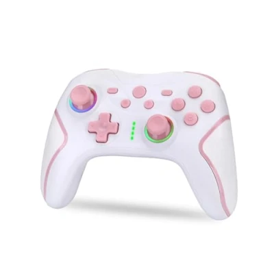 Imagen de NK Mando Switch Inalámbrico Switch/OLED/Lite/Pro con Función Wake, Ajustes Macro, Bluetooth, 6 ejes,Función Turbo, Dual Shock Doble Vibración, LED Indicadores Color Blanco y Rosa