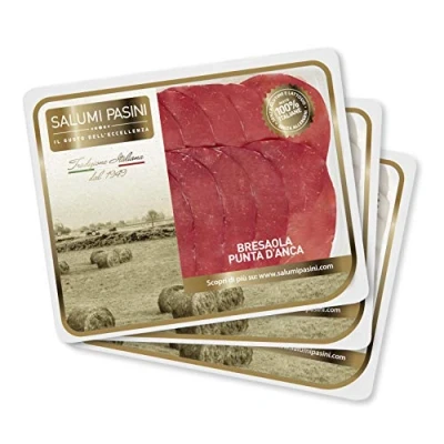 Imagen de Bresaola Punta d&#039;Anca Salumi Pasini® 3 Bandejas Precortadas 70 gr cada una Sin Gluten y Lactosa