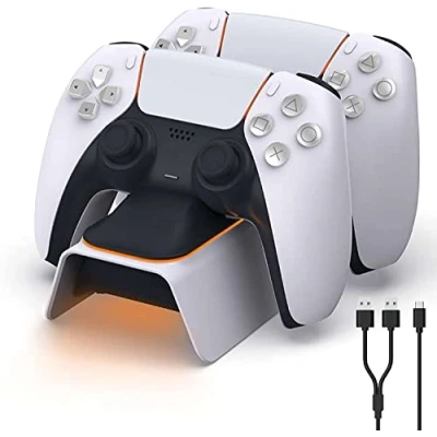 Imagen de NexiGo Cargador de controlador PS5 mejorado, estación carga Playstation 5 con indicador LED, alta velocidad, base rápida para Sony DualSense, color blanco