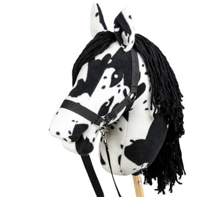 Imagen de SKIPPI Hobby Horse Pío Negro, Gran Caballo A3, de Palo con Halter y Riendas en el Set, Blanco Manchas Negras, Horsing, Regalo para una Niña, un Niño