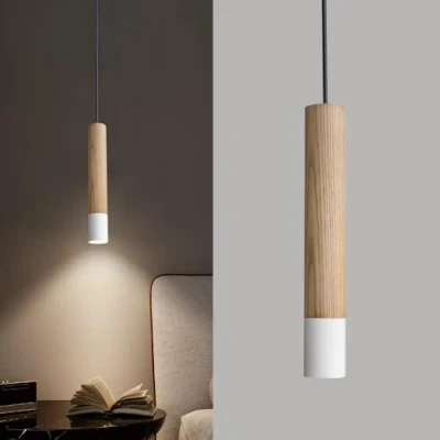 Imagen de ouglres Lámpara Colgante Blanca Vintage, de Madera, Gu10 Ajustable en Altura para Mesitas Noche, Dormitorio,Cocina,Comedor,Sala Estar,Bar,Diseño