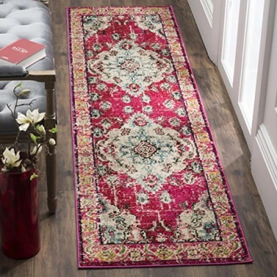 Imagen de Safavieh Boho Chic Medallón Desgastado no desprende Pelusa para Sala de Estar, Entrada, vestíbulo, Dormitorio, Pasillo, Polipropileno, Rosa/Multi, 2 pies Pulgadas x 6